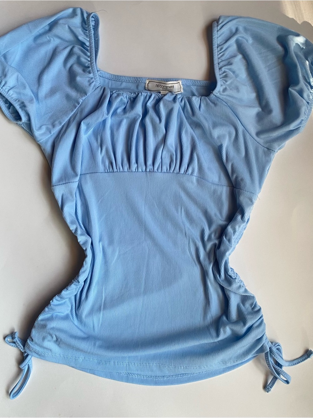 Light Blue Square Neck Puff Sleeve Top